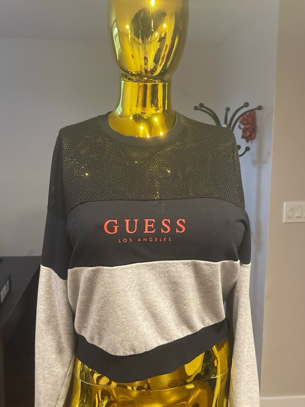 GUESS Black, Gray & Red Colorblock Logo Sweatshirt